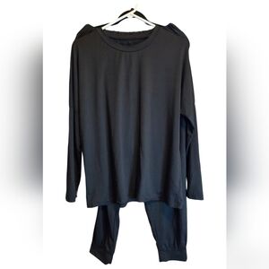 Lounge wear black long sleeve top gathered waist pants size medium